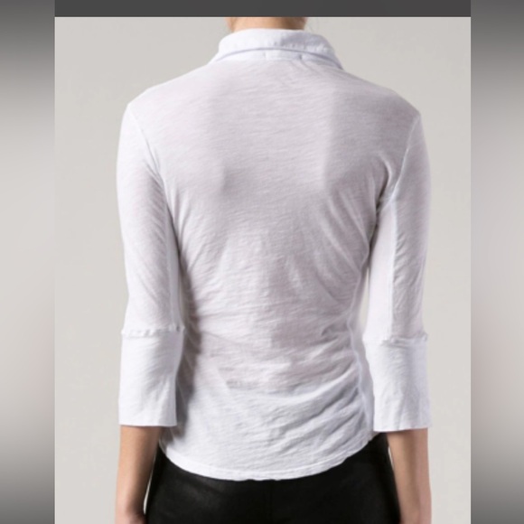 NWT $185 James Perse White Button-Down Shirt Sheer Slub Side Panel Blouse Size 3 - Picture 2 of 12